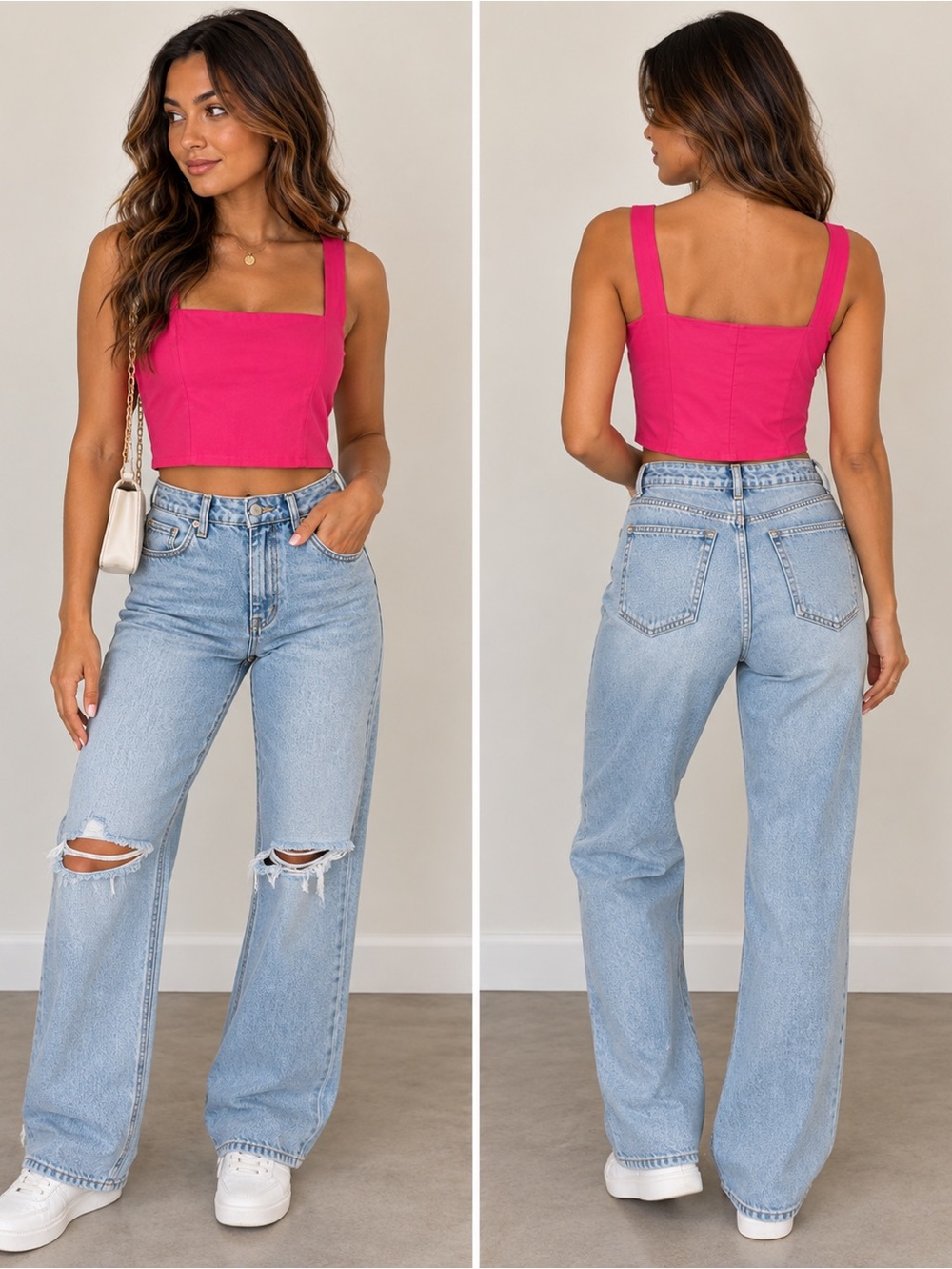 Coquette Y2K Hot Pink Square Neck Crop Tank Top O.P.T.